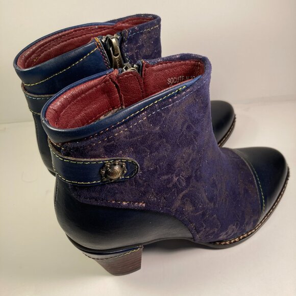 L'artiste, Socute TP Spring Step Navy Leather and Suede Booties.  Size 6.5 - Picture 5 of 10